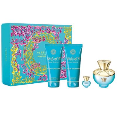 Gift Set Versace Pour Femme Dylan Turquoise 4pcs (EDT 100ml + Body Lotion 100ml + Shower gel 100ml + EDT 5ml)